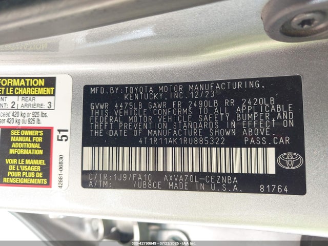 4T1R11AK1RU885322 Toyota a25a-fks