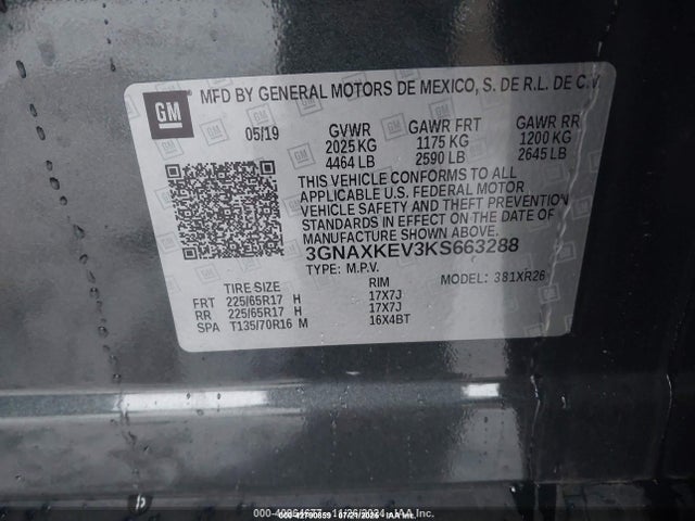 3GNAXKEV3KS663288 Chevrolet lyx - direct injection, vvt, fgt, turbo, alum, gen1