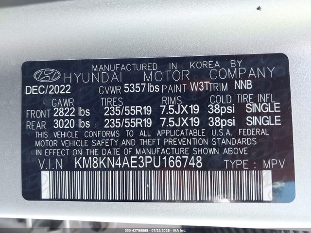 KM8KN4AE3PU166748 Hyundai 2023
