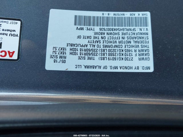 5FNRL6H54KB007636 Honda j35y7