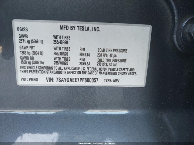 7SAYGAEE7PF800057 Tesla Model Y