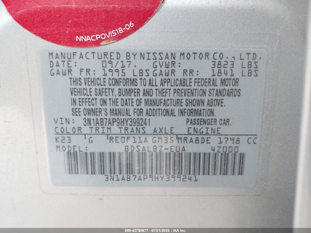 3N1AB7AP9HY399241 Nissan 2017