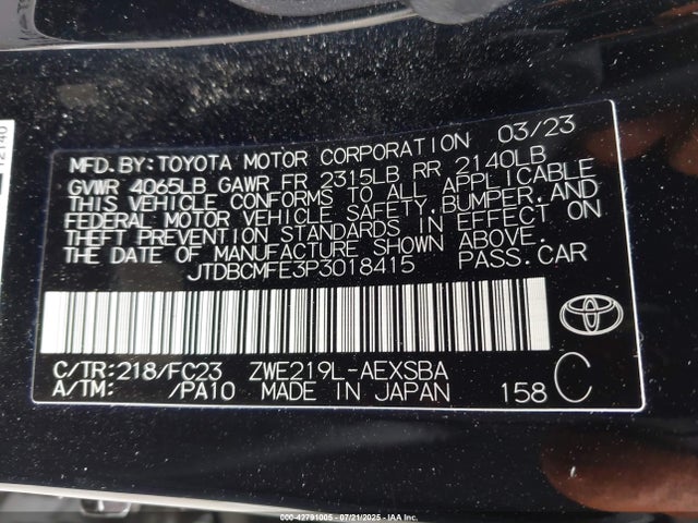 Toyota 2zr-fxe, 1vm 2023 JTDBCMFE3P3018415 Image 9