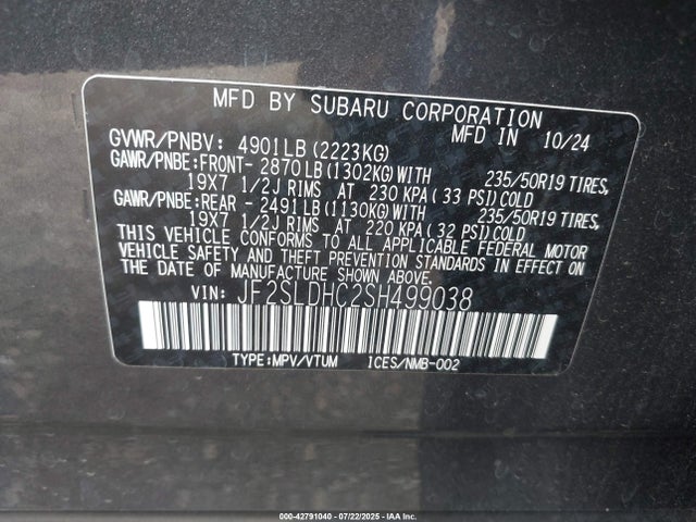 Subaru na 2025 JF2SLDHC2SH499038 Image 9
