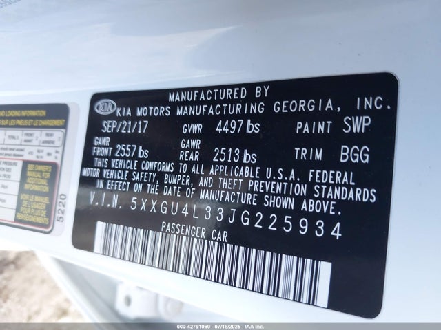 5XXGU4L33JG225934 KIA gdi