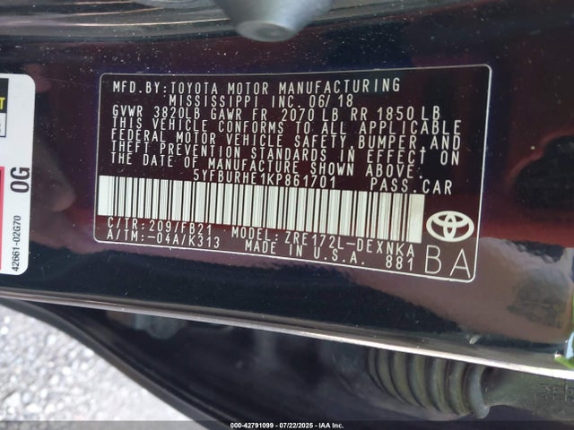 Toyota 2zr-fe 2019 5YFBURHE1KP861701 Image 9