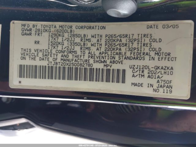 2005 LEXUS GX 470 JTJBT20X250082780 Photo 8