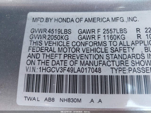 1HGCV3F49LA017048 Honda lfb2