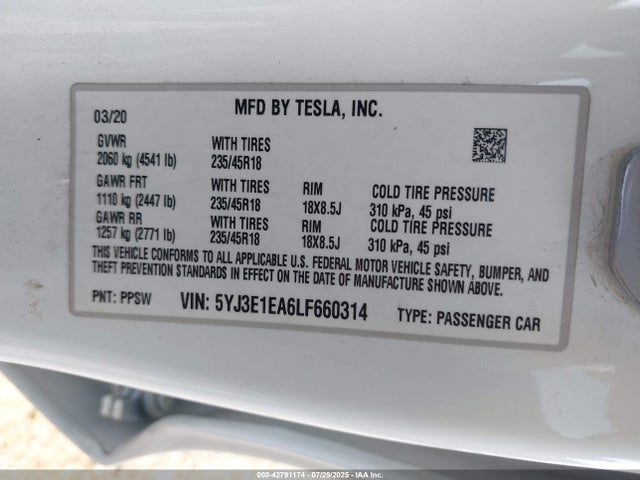 2020 TESLA MODEL 3 5YJ3E1EA6LF660314 Photo 8