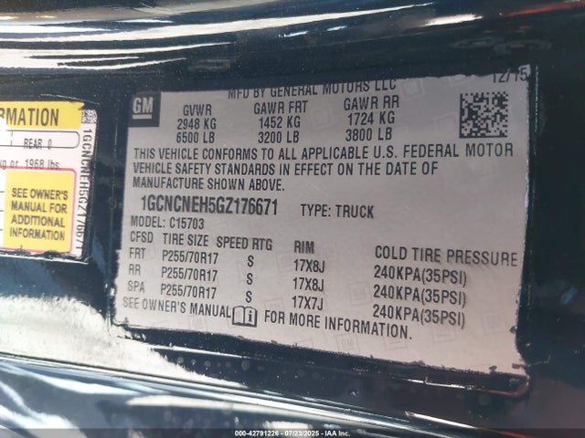 1GCNCNEH5GZ176671 Chevrolet lv3 - sidi, vvt, aluminum, e85 max