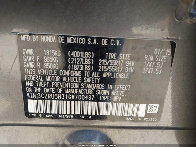 3CZRU5H31GM700487 Honda r18z9