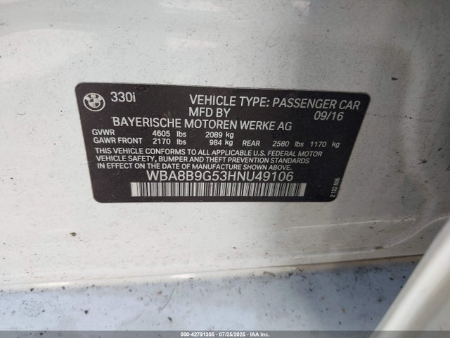 WBA8B9G53HNU49106 BMW 330I