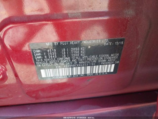 Продажа на аукционе авто 2016 Subaru Legacy 2.5i Premium, vin: 4S3BNBC6XG3031190, номер лота: 42791319