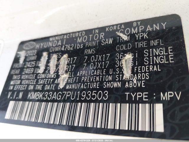 KM8K33AG7PU193503 Hyundai 2023