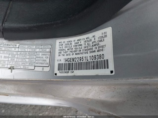 2001 HONDA CIVIC 1HGEM22951L109380 Photo 8
