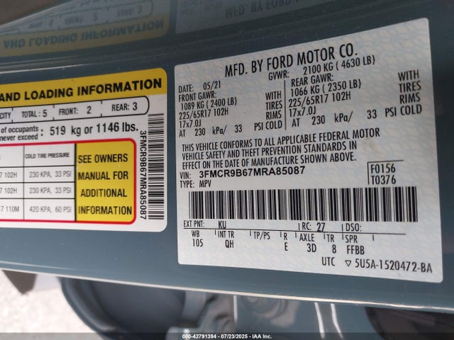 3FMCR9B67MRA85087 Ford dragon