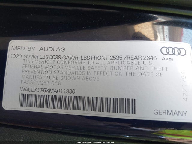 2021 AUDI A5 SPORTBACK WAUDACF5XMA011930 Photo 8