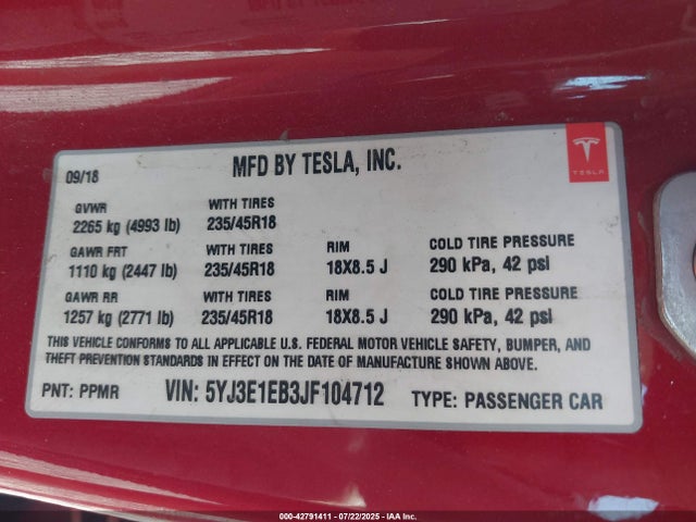 2018 TESLA MODEL 3 5YJ3E1EB3JF104712 Photo 8