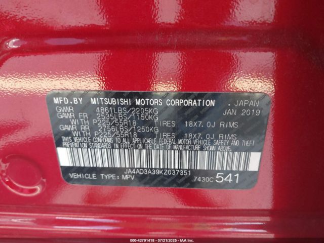 2019 MITSUBISHI OUTLANDER JA4AD3A39KZ037351 Photo 8