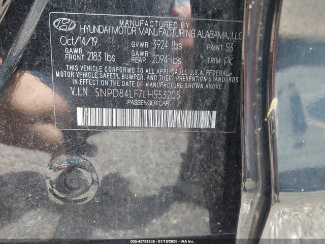 5NPD84LF7LH553205 Hyundai mpi nu
