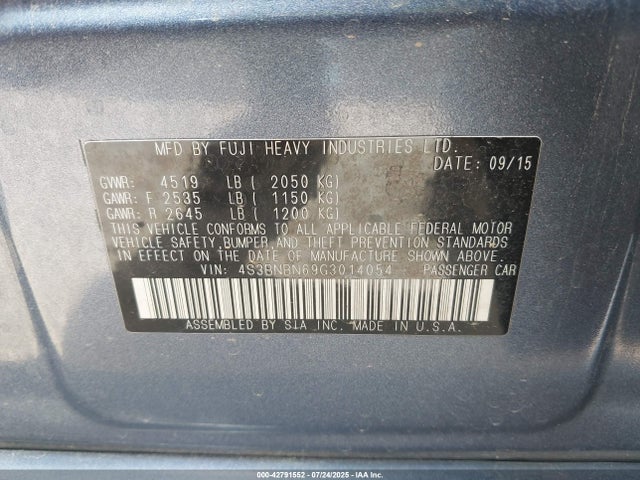 4S3BNBN69G3014054 Subaru 2.5l u6
