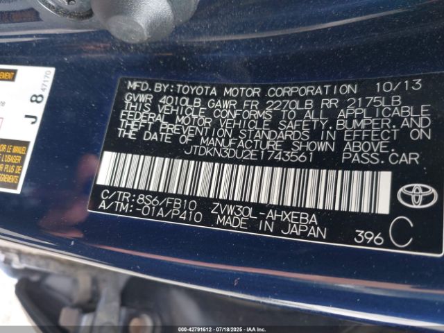 2014 TOYOTA PRIUS JTDKN3DU2E1743561 Photo 8