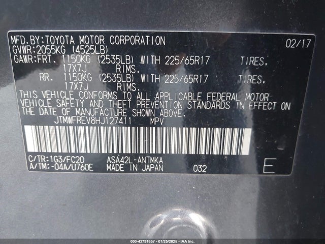 2017 TOYOTA RAV4 JTMWFREV8HJ127411 Photo 8