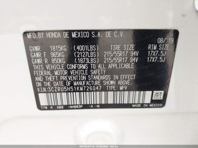 3CZRU5H51KM726047 Honda r18z9