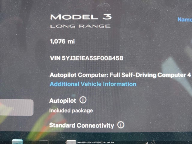 2025 TESLA MODEL 3 5YJ3E1EA5SF008458 Photo 8