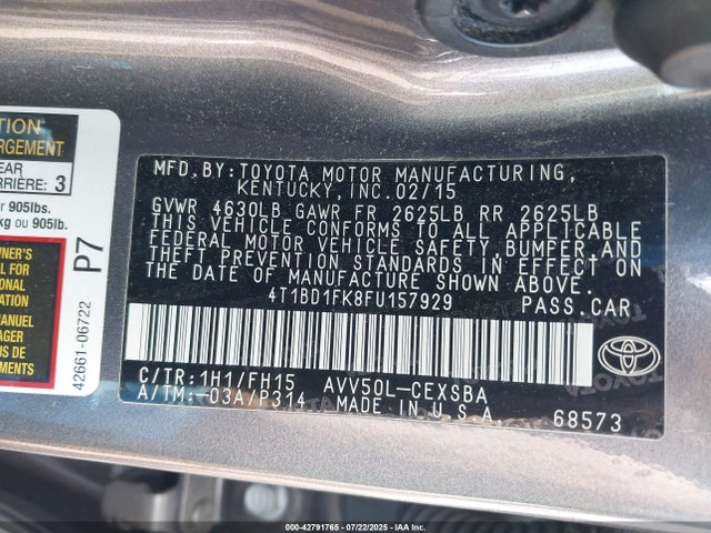 Toyota 2ar-fxe+2jm 2015 4T1BD1FK8FU157929 Image 9
