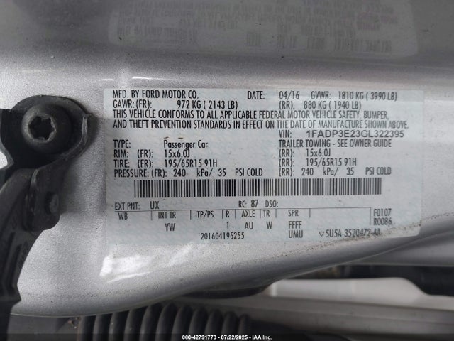 Ford 2016 2016 1FADP3E23GL322395 Image 9