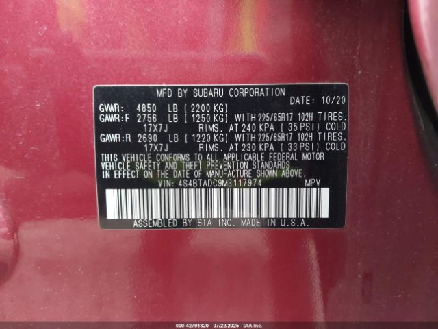 2021 SUBARU OUTBACK 4S4BTADC9M3117974 Photo 8