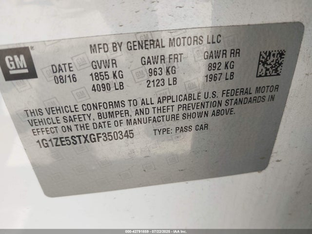 1G1ZE5STXGF350345 Chevrolet lfv - di: direct injection, vvt, gen1 gmna