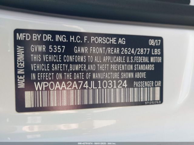 2018 PORSCHE PANAMERA WP0AA2A74JL103124 Photo 8