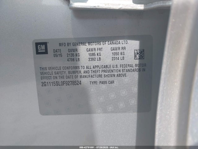 Chevrolet lkw 2015 2G1115SL0F9278524 Image 9