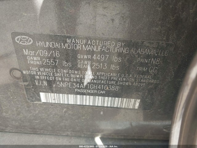 5NPE34AF1GH410388 Hyundai dohc gdi theta-ii