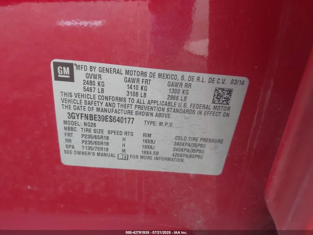 2014 CADILLAC SRX 3GYFNBE39ES640177 Photo 8