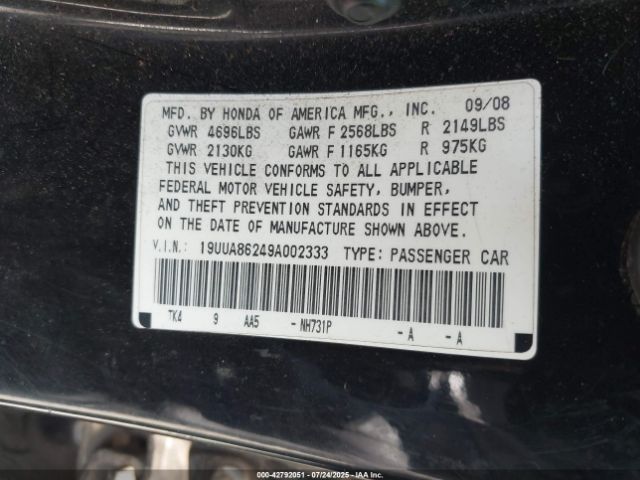 2009 ACURA TL 19UUA86249A002333 Photo 8