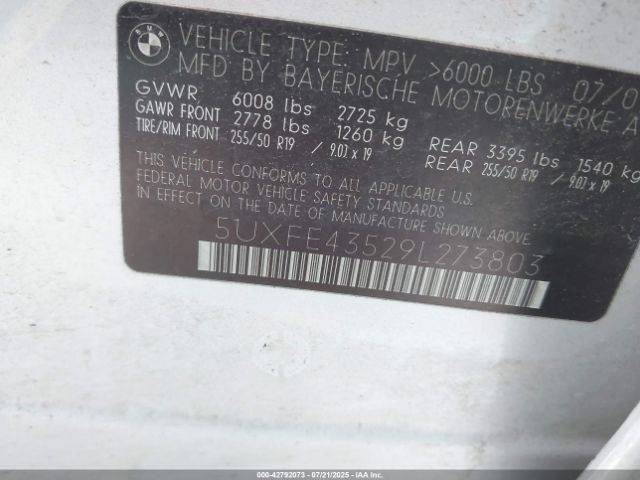 2009 BMW X5 5UXFE43529L273803 Photo 8