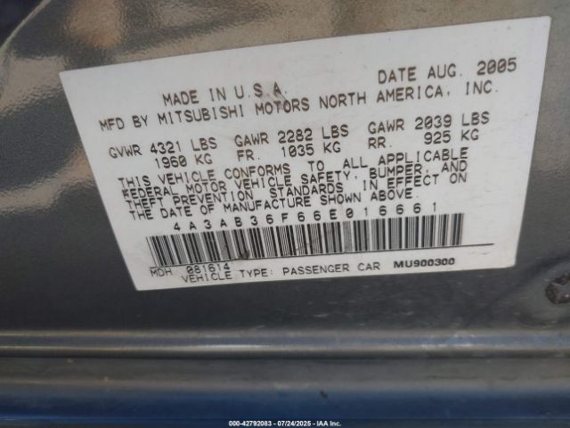 2006 MITSUBISHI GALANT 4A3AB36F66E016661 Photo 8