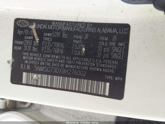 2009 HYUNDAI SANTA FE 5NMSG73DX9H276002 Photo 8