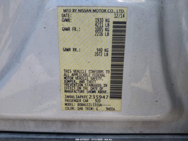 1N4AL3APXFC235947 Nissan 2015
