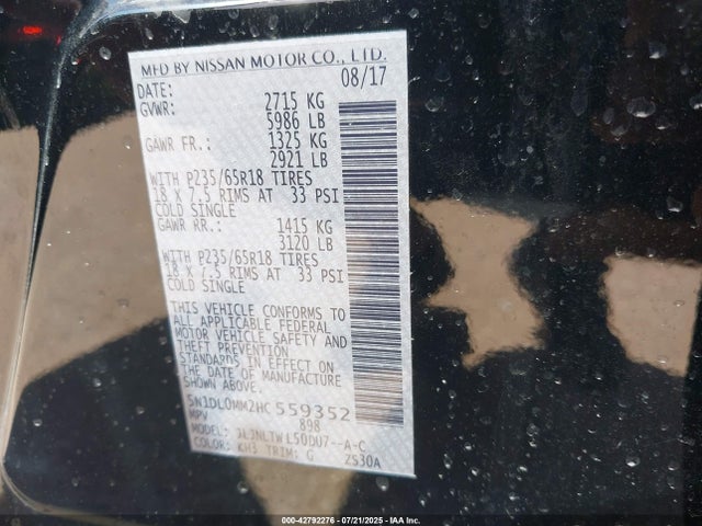 5N1DL0MM2HC559352 Infiniti 2017
