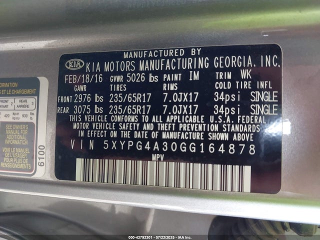 5XYPG4A30GG164878 KIA dohc gdi theta ii
