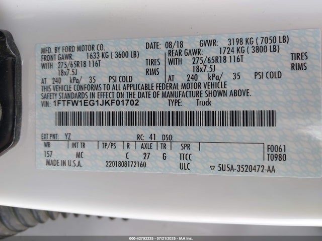 1FTFW1EG1JKF01702 Ford 3.5l gtdi
