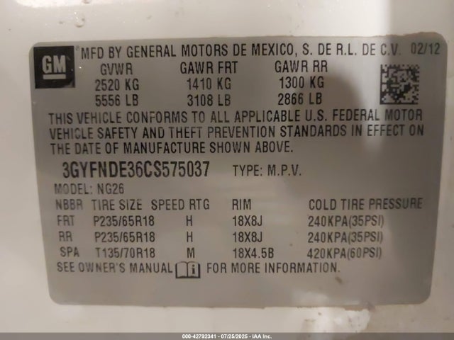 2012 CADILLAC SRX 3GYFNDE36CS575037 Photo 8