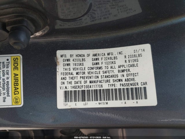 Honda k24w1 2014 1HGCR2F35EA117706 Image 9