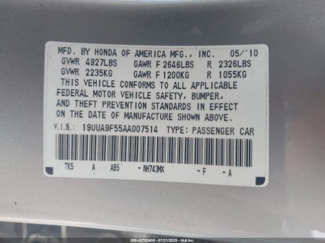 2010 ACURA TL 19UUA9F55AA007514 Photo 8