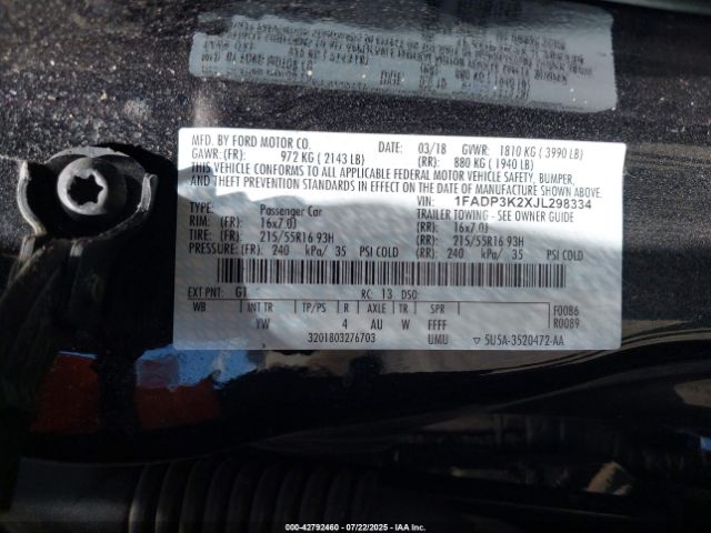 2018 FORD FOCUS 1FADP3K2XJL298334 Photo 8