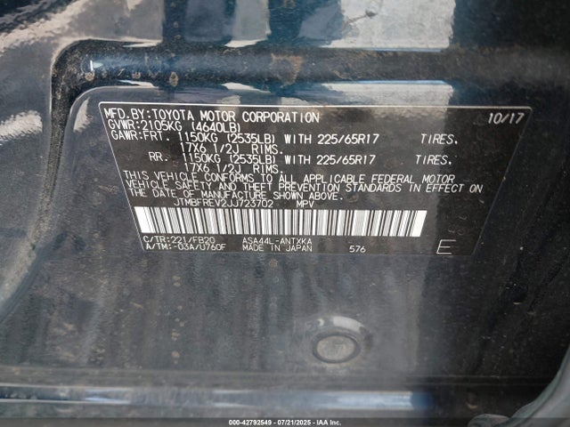 JTMBFREV2JJ723702 Toyota 2ar-fe